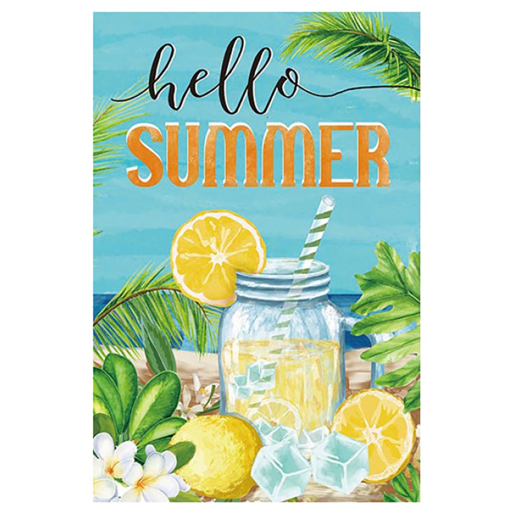Super Tough Hello Summer Garden Flag with Lemonade Glass On the Beach